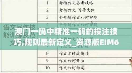 澳门一码中精准一码的投注技巧,规则最新定义_资源版EIM674.14